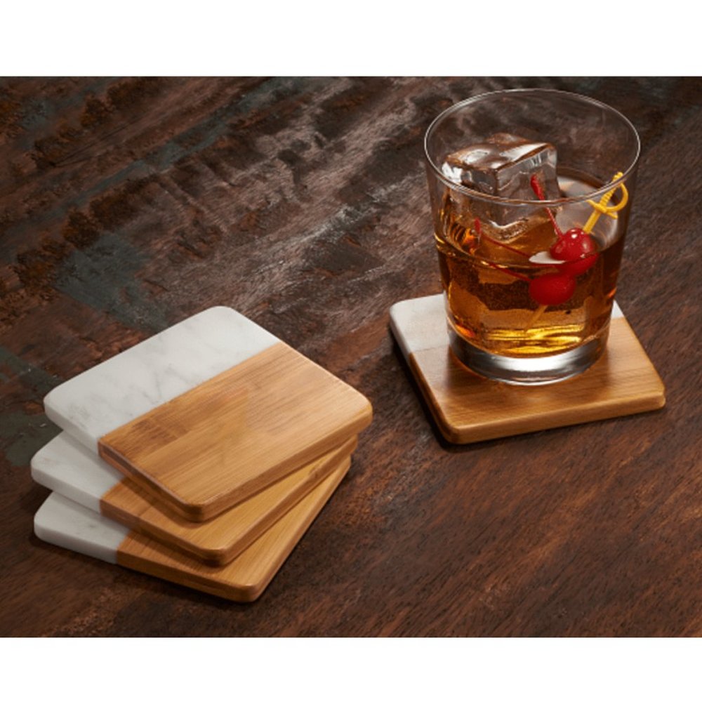 NEW Marble & Wood Coaster Set of 4, NWT - multiples available